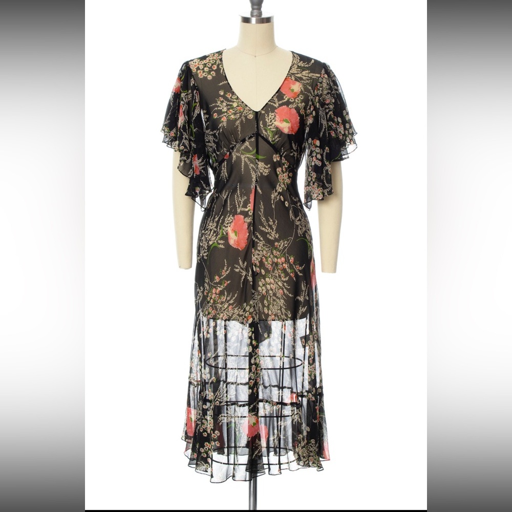 Anthropologie Black Floral Midi Dress - Picture 5 of 11